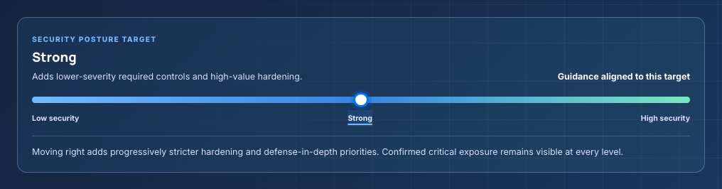 De-identified ZBoost Advisor security posture target control set to Strong
