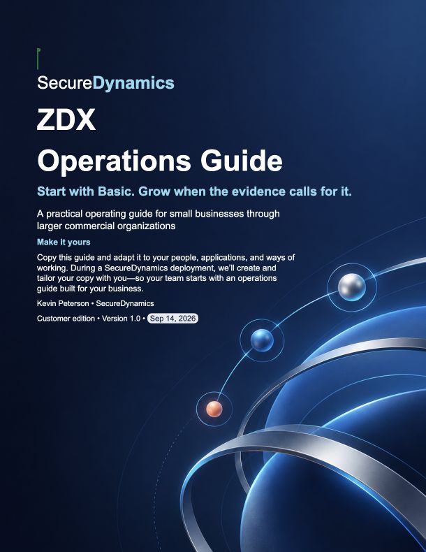 Cover of the SecureDynamics ZDX Operations Guide